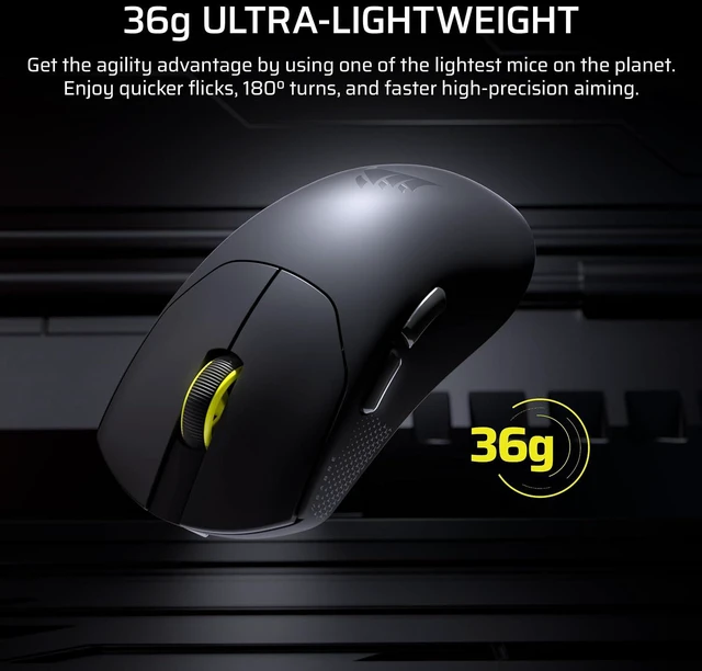Alt view image 3 of 9 - Corsair Sabre V2 Pro Ultralight Wireless Gaming Mouse, 36g, 33,000 DPI MARKSMAN Sensor, 8000Hz Hyper-Polling, 70hr Battery, 2.4GHz/Wired, Mechanical Switches, Grip Tape Included, Black