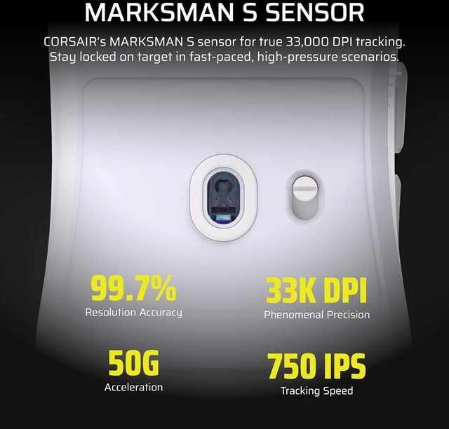 Alt view image 7 of 9 - Corsair Sabre V2 Pro Ultralight Wireless Gaming Mouse, 36g, 33,000 DPI MARKSMAN Sensor, 8000Hz Hyper-Polling, 70hr Battery, 2.4GHz/Wired, Mechanical Switches, Grip Tape Included, Black