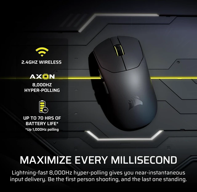Alt view image 6 of 9 - Corsair Sabre V2 Pro Ultralight Wireless Gaming Mouse, 36g, 33,000 DPI MARKSMAN Sensor, 8000Hz Hyper-Polling, 70hr Battery, 2.4GHz/Wired, Mechanical Switches, Grip Tape Included, Black