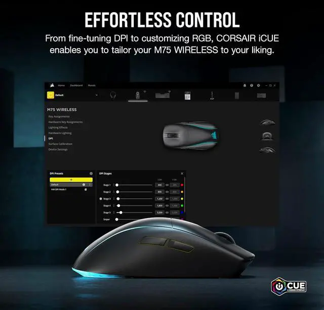 Alt view image 7 of 9 - Corsair M75 Wireless RGB Lightweight FPS Gaming Mouse – 26,000 DPI, Swappable Side Buttons, iCUE Compatible, PC – Black