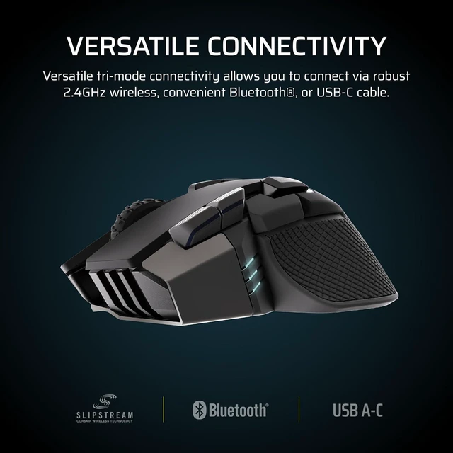 Alt view image 4 of 12 - Corsair IRONCLAW Wireless SE Gaming Mouse, Tri-Mode Connectivity, 26,000 DPI MARKSMAN Opticl Sensor, 10 Programmable Buttons, RGB Lighting, Ergonomic Right-Handed Palm Grip, Black