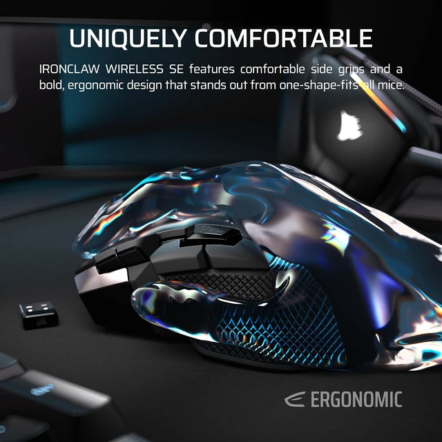Alt view image 3 of 12 - Corsair IRONCLAW Wireless SE Gaming Mouse, Tri-Mode Connectivity, 26,000 DPI MARKSMAN Opticl Sensor, 10 Programmable Buttons, RGB Lighting, Ergonomic Right-Handed Palm Grip, Black