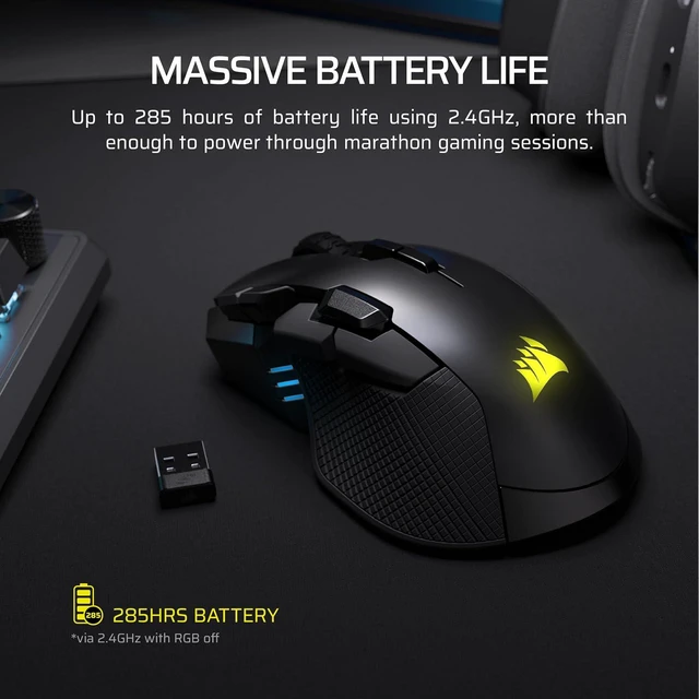 Alt view image 5 of 12 - Corsair IRONCLAW Wireless SE Gaming Mouse, Tri-Mode Connectivity, 26,000 DPI MARKSMAN Opticl Sensor, 10 Programmable Buttons, RGB Lighting, Ergonomic Right-Handed Palm Grip, Black