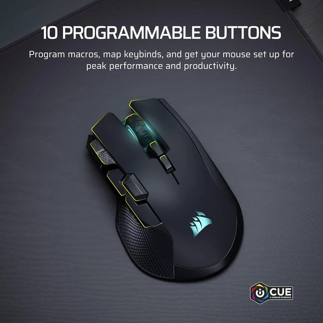 Alt view image 7 of 12 - Corsair IRONCLAW Wireless SE Gaming Mouse, Tri-Mode Connectivity, 26,000 DPI MARKSMAN Opticl Sensor, 10 Programmable Buttons, RGB Lighting, Ergonomic Right-Handed Palm Grip, Black