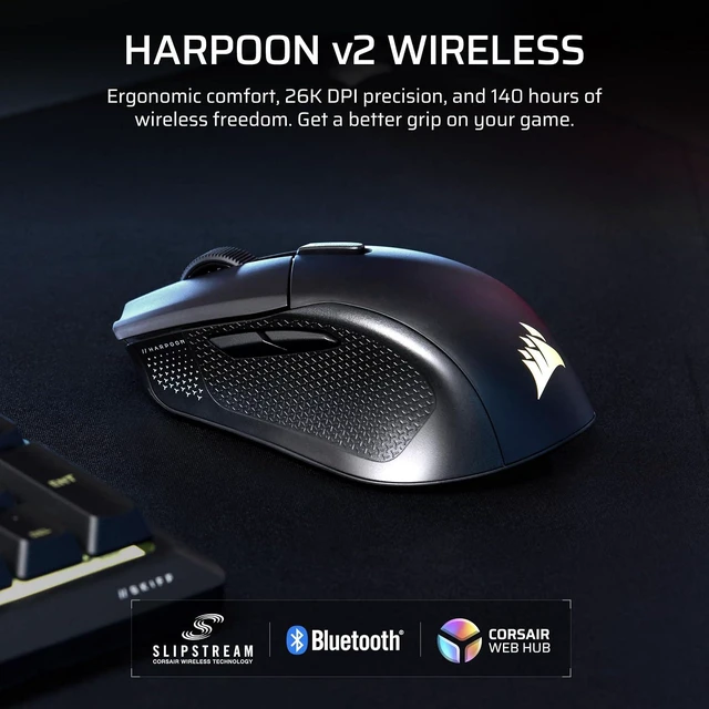 Alt view image 2 of 8 - CORSAIR HARPOON v2 WIRELESS Gaming Mouse, Black, Backlit RGB LED, 26000 DPI, Optical (CH-9311110-WW)