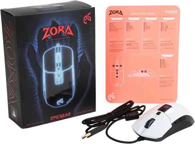 Zora Mouse Open Box: EpicGear ZORA EGMZO1-BWOW-AMSG White Wired IR LED optical ...