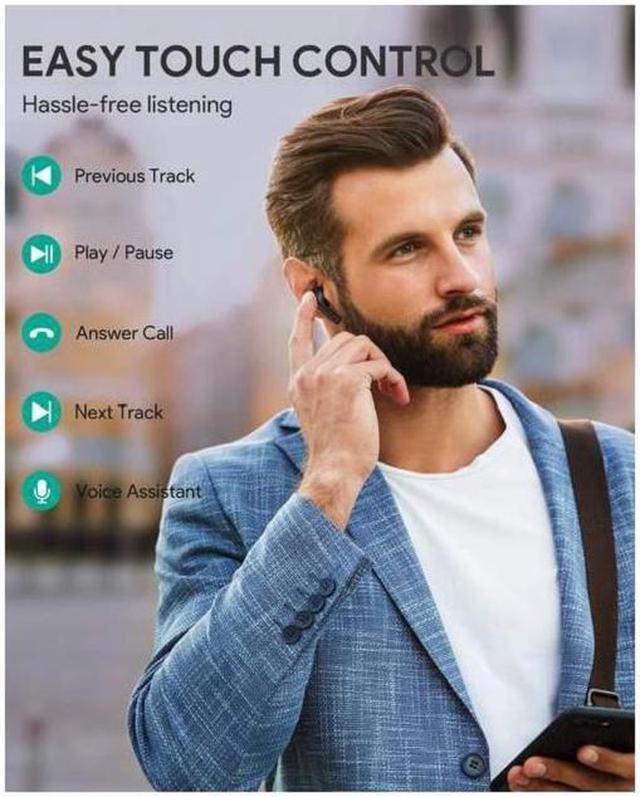Alt view image 8 of 7 - AUKEY True Wireless Earbuds with 10mm Drivers, Hi-Fi Stereo Sound, Charging Case, Bluetooth, Touch Control, Waterproof IPX6, for iPhone Android Black EP-T21P