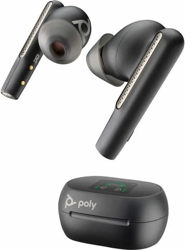 Main image of Poly Voyager Free 60+ UC Carbon Black Earbuds + BT700 USB-C Adapter + Touchscreen Charge Case