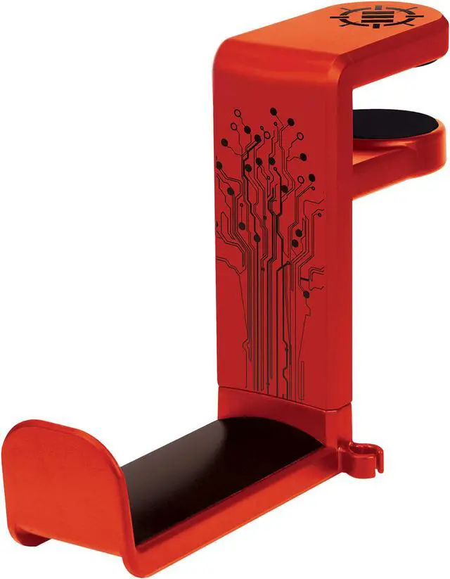 Main image of ENHANCE PC Gaming Headset Hanger Mount - Headphones Stand with Adjustable 360 Rotating Arm, Under Desk Clamp On Design, Universal Fit, and Built In Cable Clip Organizer - Red