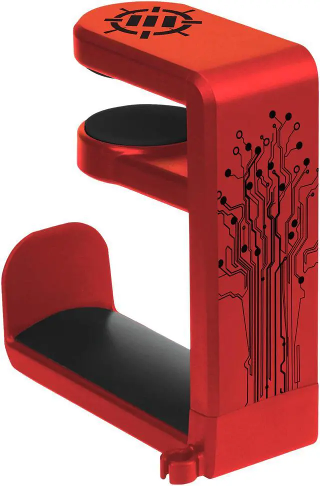 Alt view image 2 of 4 - ENHANCE PC Gaming Headset Hanger Mount - Headphones Stand with Adjustable 360 Rotating Arm, Under Desk Clamp On Design, Universal Fit, and Built In Cable Clip Organizer - Red