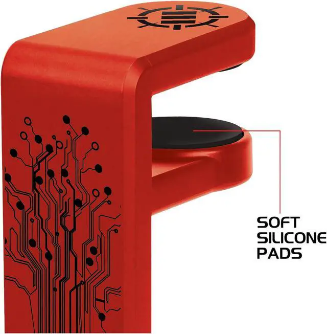 Alt view image 4 of 4 - ENHANCE PC Gaming Headset Hanger Mount - Headphones Stand with Adjustable 360 Rotating Arm, Under Desk Clamp On Design, Universal Fit, and Built In Cable Clip Organizer - Red