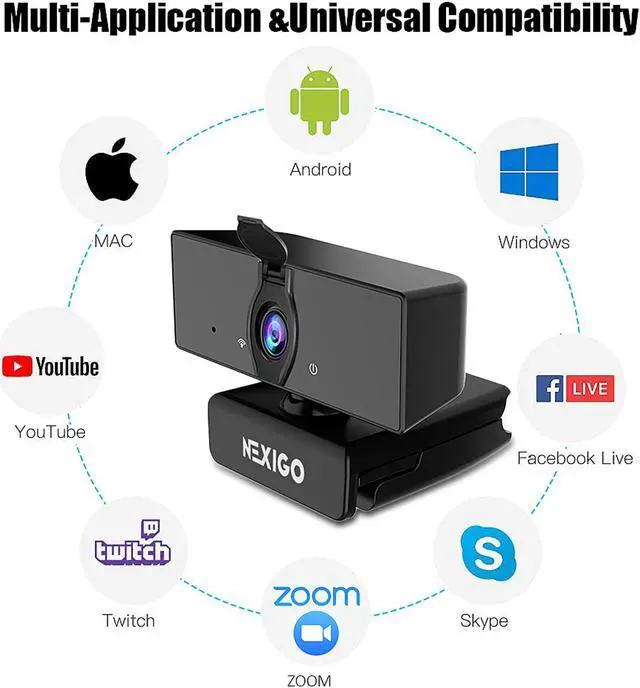 Alt view image 2 of 7 - NexiGo N660 USB FHD Web Computer Camera, Plug and Play, for Zoom/Skype/Teams/Webex, Laptop MAC PC Desktop