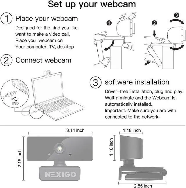 Alt view image 7 of 7 - NexiGo N660 USB FHD Web Computer Camera, Plug and Play, for Zoom/Skype/Teams/Webex, Laptop MAC PC Desktop