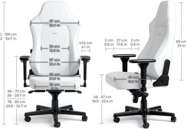 Main image of noblechairs HERO Ergonomic Gaming & Office Chair - Faux Vegan Leather, Reclining Backrest, Lockable Tilt, Lumbar Support, 4D Armrests, Supports Up to 150 kg - White Edition