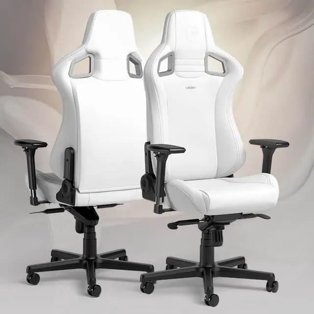 Main image of noblechairs EPIC Ergonomic Gaming & Office Chair - Faux Vegan Leather, Reclining Backrest, Lockable Tilt, Lumbar Support, 4D Armrests, Supports Up to 150 kg - White Edition