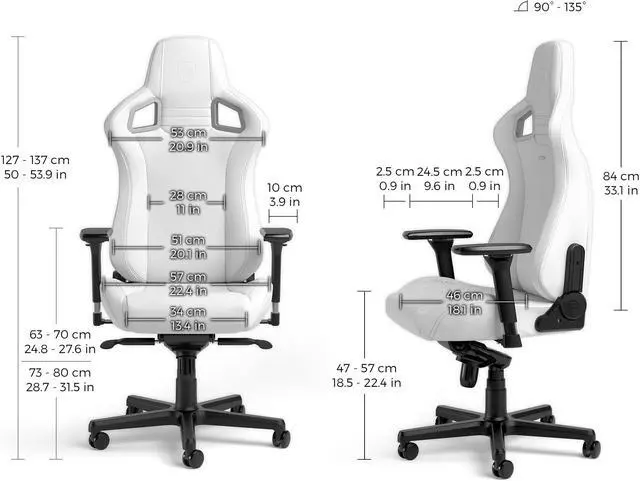 Alt view image 3 of 3 - noblechairs EPIC Ergonomic Gaming & Office Chair - Faux Vegan Leather, Reclining Backrest, Lockable Tilt, Lumbar Support, 4D Armrests, Supports Up to 150 kg - White Edition