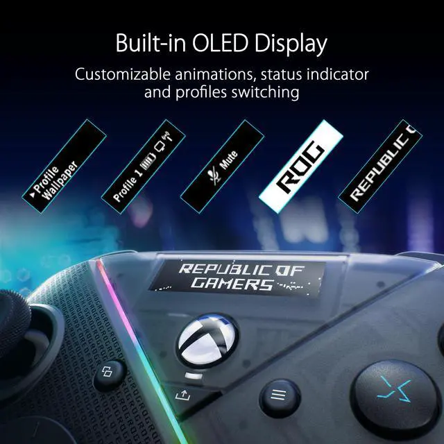 Alt view image 12 of 17 - ASUS ROG Raikiri Pro gaming controller, OLED display, tri-mode connectivity, remappable buttons&triggers, 4 rear buttons, step&linear triggers, adjustable joystick sensitivity, 3.5mm jack, PC and Xbox