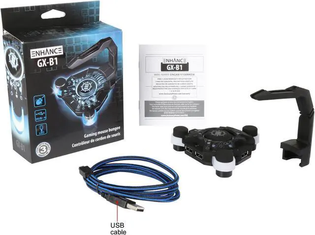 Alt view image 6 of 6 - ENHANCE Mouse Bungee Cord Holder and Active USB Hub with Blue LED Lighting - Boost Gaming Accuracy By Eliminating Cable Drag