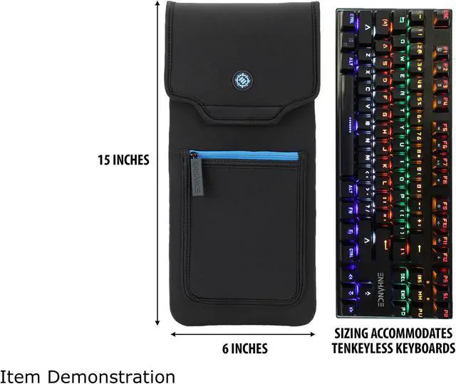 Alt view image 3 of 5 - ENHANCE Keyboard Sleeve Travel Case for Tenkeyless Compact Tournament Gaming Keyboards (up to 15.00") with Rugged Neoprene Construction, Zipper Mouse Storage and Cable Storage Pouch