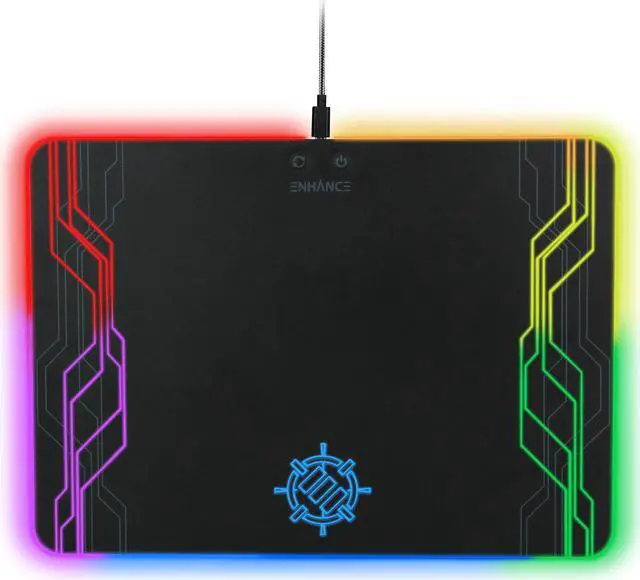 Alt view image 2 of 7 - ENHANCE LED Gaming Mouse Pad Hard Large Surface - 7 RGB Light Up Modes, Lighting Brightness Controls with Transparent Decals & Edges - Ambient Desktop Lighting & Accurate Tracking