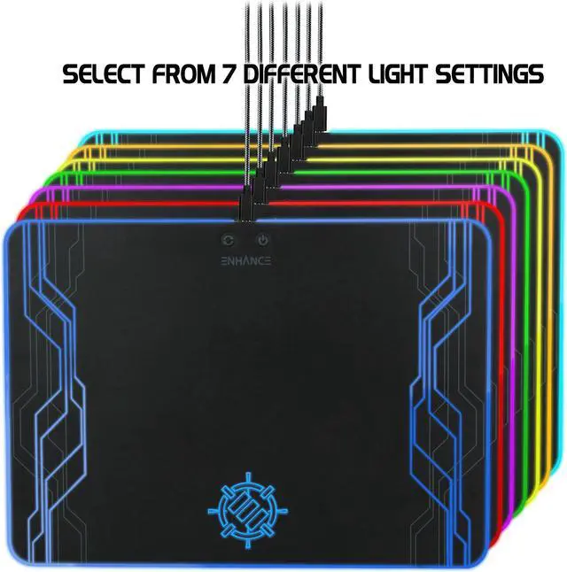 Alt view image 3 of 7 - ENHANCE LED Gaming Mouse Pad Hard Large Surface - 7 RGB Light Up Modes, Lighting Brightness Controls with Transparent Decals & Edges - Ambient Desktop Lighting & Accurate Tracking