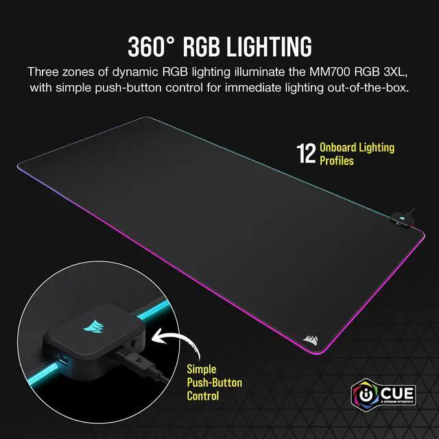 Alt view image 4 of 11 - CORSAIR MM700 RGB Extended 3XL Cloth Gaming Mouse Pad / Desk Mat - Massive 1,220mm x 610mm (48” x 24”)  Cloth Surface - 360° Three-Zone RGB Lighting - Two USB Ports, CH-9417080-WW