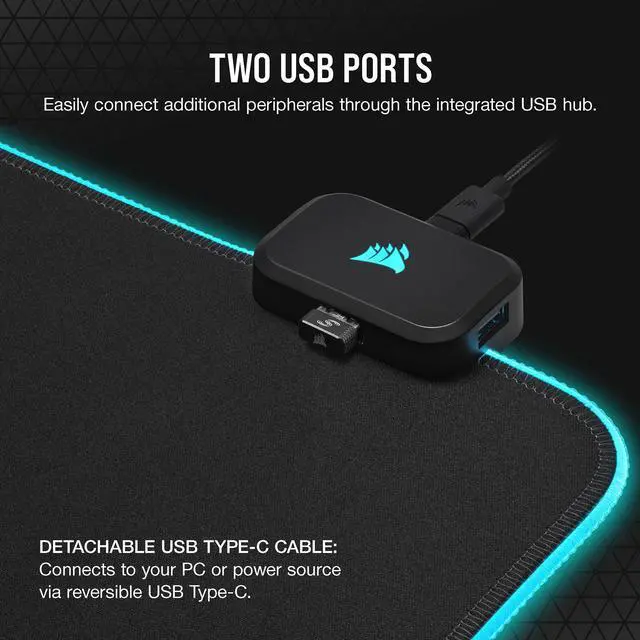 Alt view image 6 of 11 - CORSAIR MM700 RGB Extended 3XL Cloth Gaming Mouse Pad / Desk Mat - Massive 1,220mm x 610mm (48” x 24”)  Cloth Surface - 360° Three-Zone RGB Lighting - Two USB Ports, CH-9417080-WW