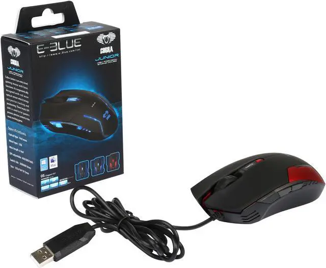 Alt view image 6 of 5 - E-Blue COBRA JUNIOR EMS151RE Black/Red 1 x Wheel USB Wired Optical Gaming Mouse