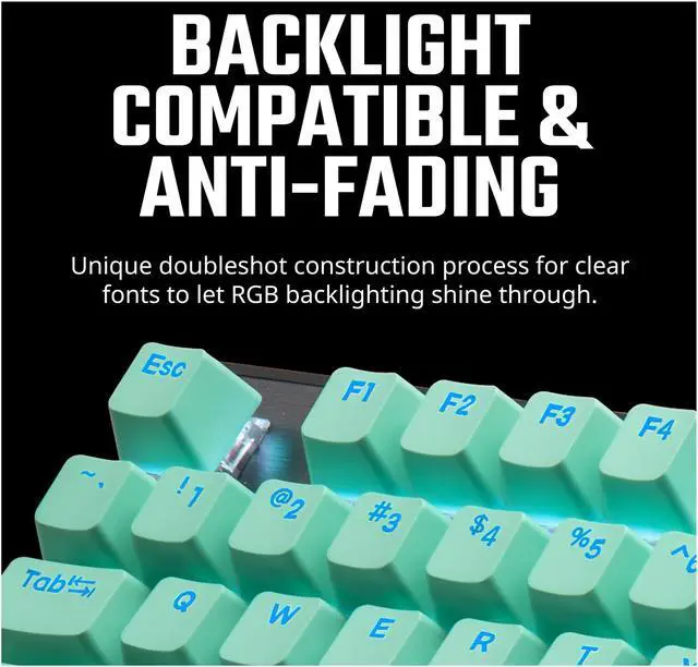 Alt view image 8 of 9 - COOLER MASTER KC-NPDMF1-US PBT Doubleshot Backlit Keycap Upgrade Set Mint Green for Mechanical Keyboards