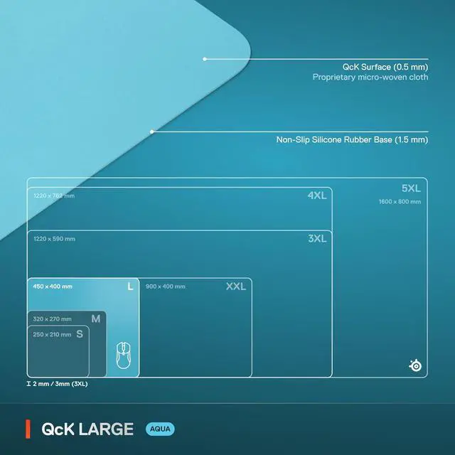 Alt view image 2 of 7 - SteelSeries QcK Cloth Gaming Mouse Pad - Exclusive Micro-Woven Surface, Optimized for Gaming Sensors, Maximum Control - Size L - Aqua