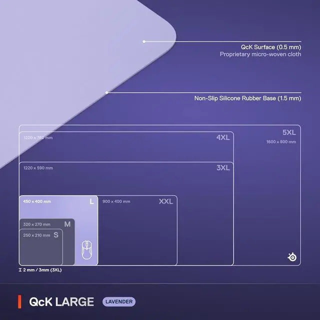 Alt view image 2 of 7 - SteelSeries QcK Cloth Gaming Mouse Pad - Exclusive Micro-Woven Surface, Optimized for Gaming Sensors, Maximum Control - Size L - Lavender