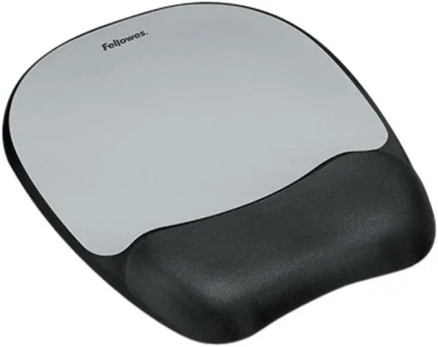 Main image of Fellowes 9175801 Memory Foam Mouse Pad/Wrist Rest- Silver Streak