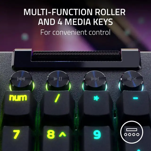 Alt view image 7 of 11 - Razer BlackWidow V4 Pro Wired Mechanical Gaming Keyboard - Green Switches (Tactile & Clicky), Doubleshot ABS Keycaps, Command Dial, Chroma RGB, Magnetic Wrist Rest, Snap Tap - Black
