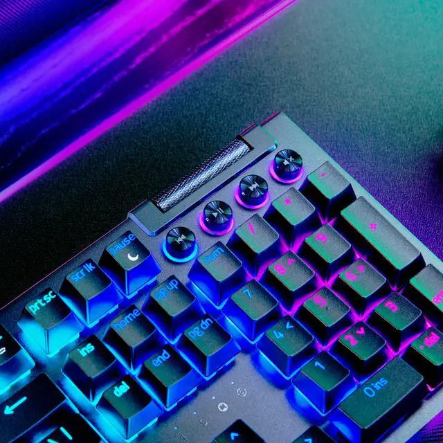Alt view image 9 of 11 - Razer BlackWidow V4 Pro Wired Mechanical Gaming Keyboard - Green Switches (Tactile & Clicky), Doubleshot ABS Keycaps, Command Dial, Chroma RGB, Magnetic Wrist Rest, Snap Tap - Black