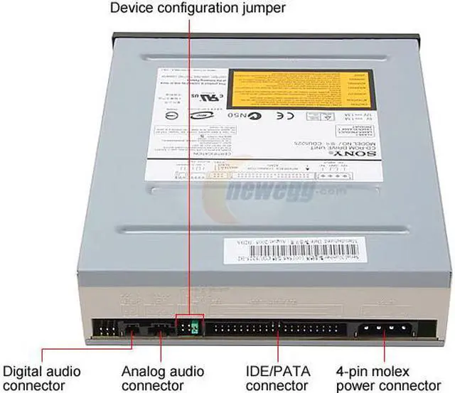 Alt view image 3 of 3 - Sony Optiarc Black 52X CD-ROM IDE CD-ROM Drive Model CDU5225 - OEM