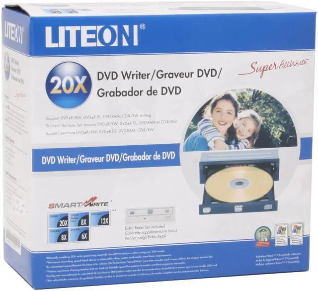Alt view image 5 of 5 - LITE-ON 20X DVD+R 8X DVD+RW 8X DVD+R DL 20X DVD-R 6X DVD-RW 12X DVD-RAM 16X DVD-ROM 48X CD-R 32X CD-RW 40X CD-ROM IDE DVD Burner included extra White bezel