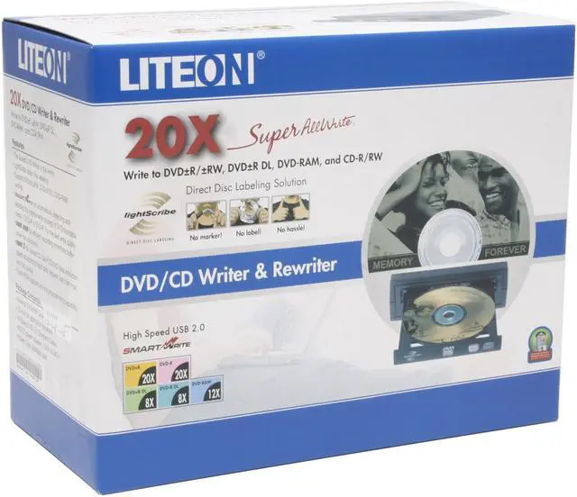 Alt view image 5 of 5 - LITE-ON Black 20X DVD+R 8X DVD+RW 8X DVD+R DL 20X DVD-R 6X DVD-RW 12X DVD-RAM 16X DVD-ROM 48X CD-R 24X CD-RW 48X CD-ROM 2MB Cache USB 2.0 External DVD Burner with LightScribe Model LH-20A1HX