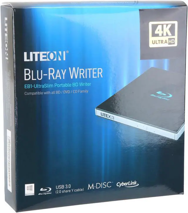 Alt view image 7 of 7 - LITE-ON External Ultra-Slim Portable BD Writer, USB 3.0, UHD - Model EB1