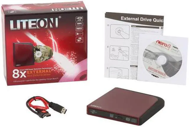 Alt view image 2 of 2 - LITE-ON USB Red&Black External Slim DVD/CD Writer Model Esau208-76 LightScribe Support