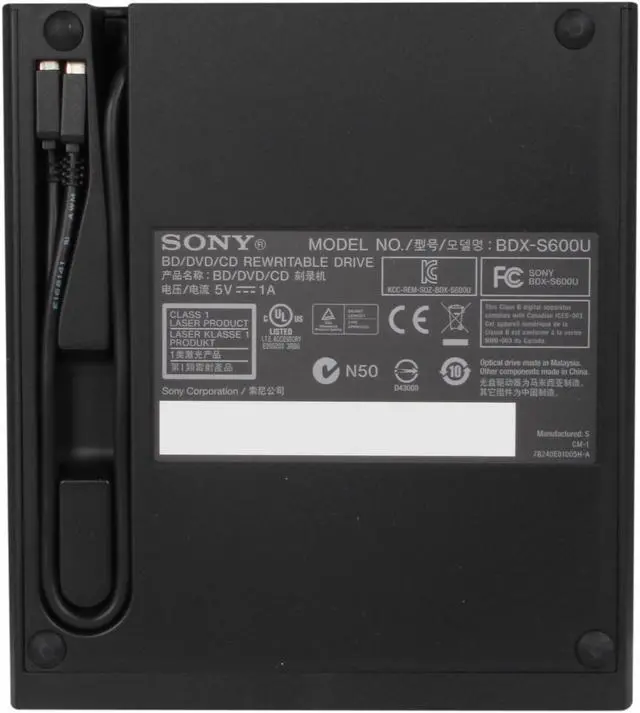 Alt view image 5 of 6 - Sony Optiarc USB 2.0 6X Slim External BD RW Drive Model BDX-S600U