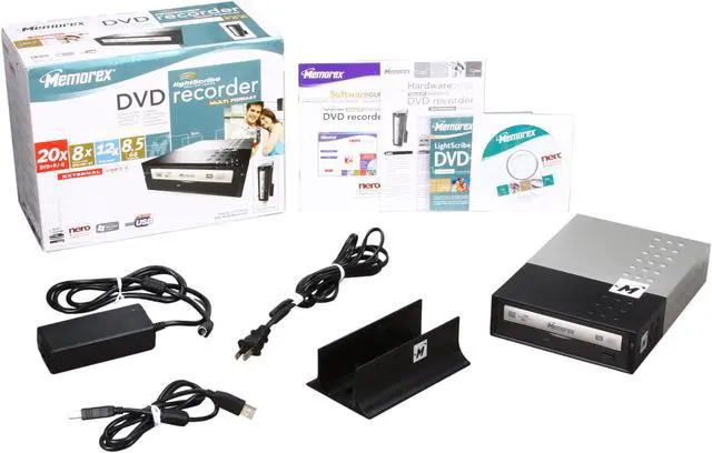 Alt view image 6 of 6 - Memorex External DVDRW Burner 20X DVD+R 8X DVD+RW 20X DVD-R 6X DVD-RW 16X DVD-ROM 48X CD-R 24X CD-RW 48X CD-ROM USB Model 32023223 LightScribe Support