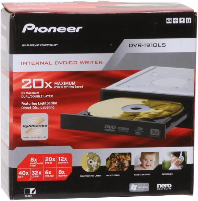Alt view image 5 of 5 - Pioneer 20X DVD±R DVD Burner with LightScribe 20X DVD+R 8X DVD+RW 8X DVD+R DL 20X DVD-R 6X DVD-RW 16X DVD-ROM 40X CD-R 32X CD-RW 40X CD-ROM Black IDE Model DVR-1910LS LightScribe Support
