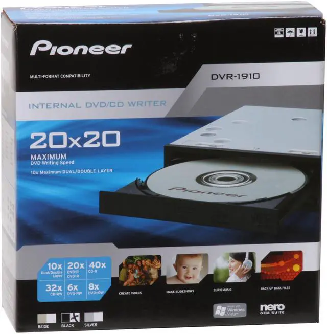 Alt view image 6 of 6 - Pioneer 20X DVD±R DVD Burner 20X DVD+R 8X DVD+RW 10X DVD+R DL 20X DVD-R 6X DVD-RW 16X DVD-ROM 40X CD-R 32X CD-RW 40X CD-ROM Black IDE Model DVR-1910