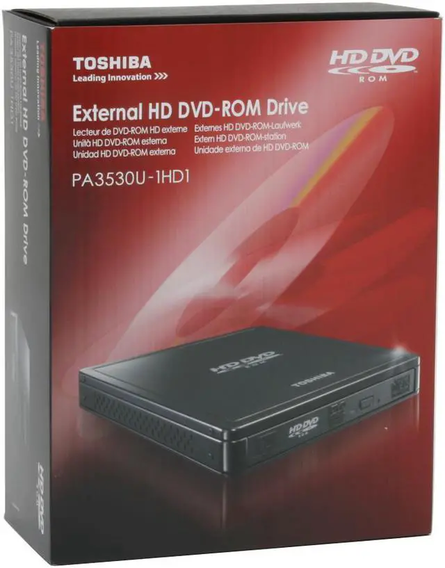 Alt view image 5 of 5 - TOSHIBA Black 4X DVD+R 4X DVD+RW 2.4X DVD+R DL 4X DVD-R 4X DVD-RW 3X DVD-RAM HD DVD read 1X speed (maximum) DVD read 8X speed (maximum) DVD-ROM 16X CD-R 10X CD-RW 24X CD-ROM USB 2.0 External HD DVD ROM Model PA35