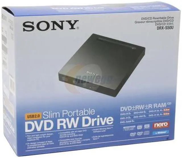Alt view image 5 of 5 - SONY Black 8X DVD+R 8X DVD+RW 4X DVD+R DL 8X DVD-R 6X DVD-RW 5X DVD-RAM 8X DVD-ROM 24X CD-R 24X CD-RW 24X CD-ROM 2MB Cache USB 2.0 External Slim DVD Burner Model DRXS50U