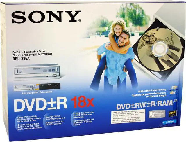 Alt view image 6 of 6 - SONY 18X DVD+R 8X DVD+RW 8X DVD+R DL 18X DVD-R 6X DVD-RW 12X DVD-RAM 16X DVD-ROM 48X CD-R 32X CD-RW 48X CD-ROM 2MB Cache E-IDE/ATAPI DVD Burner with LightScribe