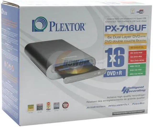 Alt view image 7 of 7 - PLEXTOR Silver 16X DVD+R 8X DVD+RW 4X DVD+R DL 16X DVD-R 4X DVD-RW 16X DVD-ROM 48X CD-R 24X CD-RW 48X CD-ROM 8M Cache IEEE 1394 / USB 2.0 External DVD Burner Model PX-716UF/SW