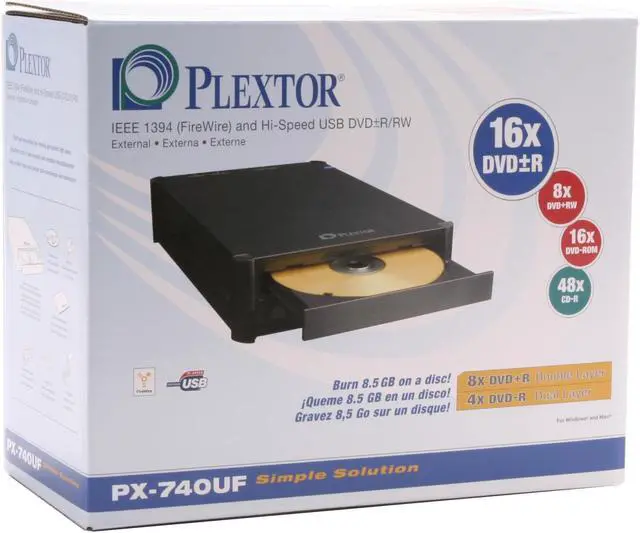 Alt view image 5 of 5 - PLEXTOR Black 16X DVD+R 8X DVD+RW 8X DVD+R DL 16X DVD-R 6X DVD-RW 16X DVD-ROM 48X CD-R 32X CD-RW 48X CD-ROM 2M Cache IEEE 1394 / USB 2.0 External DVD Burner Model PX-740UF/SW-BK