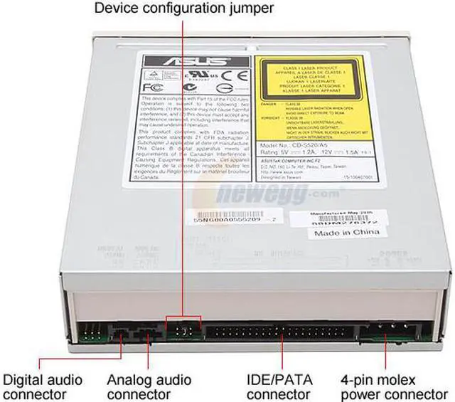 Alt view image 4 of 5 - ASUS Beige 52X CD-ROM E-IDE/ATAPI CD-ROM Drive Model CD-S520/A5