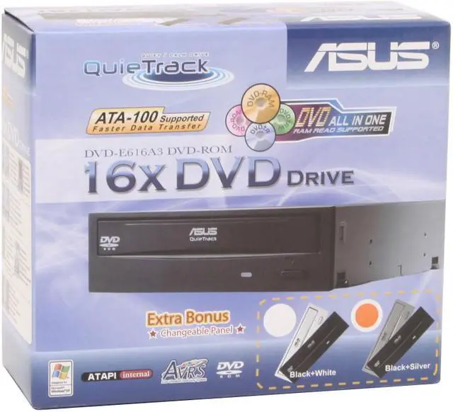 Alt view image 5 of 5 - ASUS Dual Panel Black and Silver 16X DVD-ROM 48X CD-ROM ATAPI / E-IDE DVD-ROM Drive Model DVD-E616A3/A6/ B+S/G/ACI/